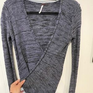 Free People Heathered Navy Wrap-Style Long Sleeve Top